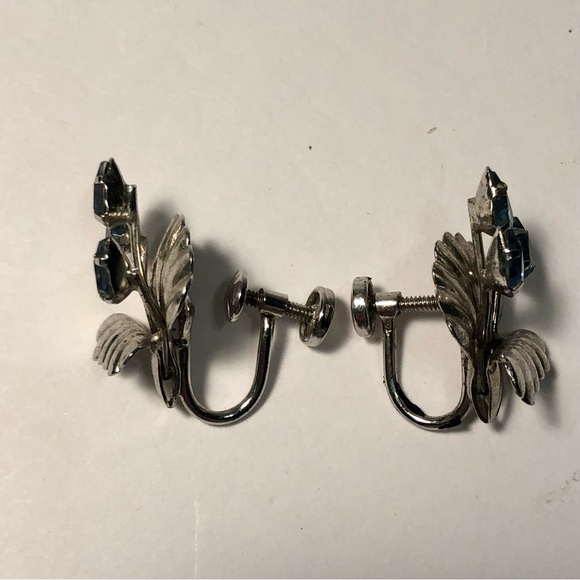 Vintage Star Art Sterling Silver Blue Floral Rhinestone ScrewBack Clip Earrings - Picture 3 of 7